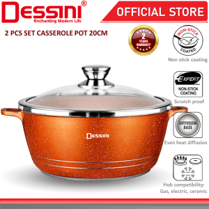 DESSINI ITALY Granite Die Cast Aluminium Non Stick Casserole Pot Bowl Deep Fry Pan Cookware Tool (20cm)