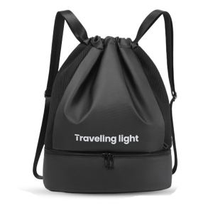 Sports Drawstring Backpack Dry And Wet Separation Bag With Shoe Compartment Swimming Gym Fitness