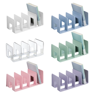 Acrylic Bookends for Shelf 4 Section Book End Magazine Stand Book Stoppers Space Saving Desk Book Magazine Organiser