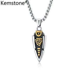 Kemstone Vintage Viking Odin Spear Pendant for Mens Stainless Steel Viking Jewelry Necklace