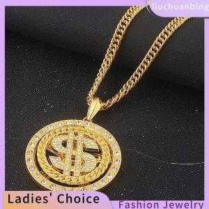 [Hot Sale Jewellery]liuchuanbing Big Rotatable US Dollar Money Sign Pendant Necklace Men Rapper Hip Hop