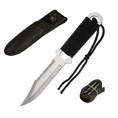 KF075 Dive Knife Scuba Diving Knife with Sheath and Leg Strap Black Tip Dive knife Double Edge with Nylon