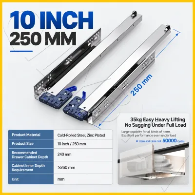 Hydraulic 3 Fold Drawer Guide Undermount Soft Close Full Extension Hidden Drawer Slide [A PAIR W/SCREW]