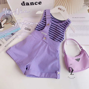 【READY STOCK】Korean Girls Set Summer Sleeveless Striped Tank Top With Shorts Two Piece Set (C227)