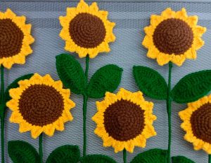 Sunshine Blooms Crochet Sunflower with stem by AMR Creations