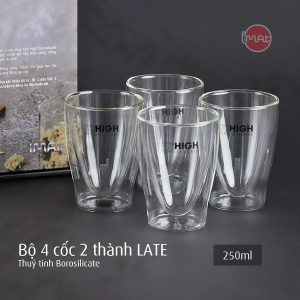Bộ 4 Cốc IMAT LATE 2 Thành Thủy Tinh High Borosilicate 2 Lớp Cách Nhiệt Chịu Nhiệt Cao An Toàn Vệ Sinh