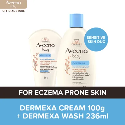 Aveeno Baby Dermexa Moisturizing Cream 100g + Dermexa Wash 236ml : for dry eczema sensitive skin