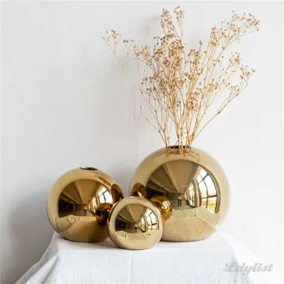 Plating Golden Ball Ceramic Vase Art Hydroponic Vases Nordic Style Flower Pot Home Decoration Ornaments Crafts Festive Gift Living Room Decor