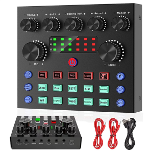 NARS อินเทอร์เฟซเสียงมิกเซอร์ DJ การ์ดเสียง V8S อุปกรณ์พอดคาสต์ การ์ดเสียง V8S เวอร์ชันล่าสุด เหมาะสำหรับการสตรีมสด บันทึกเพลง คาราโอเกะ ด้วยเอฟเฟกต์เสียง 12 แบบ เข้ากันได้กับคอมพิวเตอร์ แล็ปท็อป โทรศัพท์มือถือ และอุปกรณ์อื่นๆ