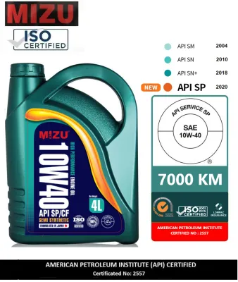 Mizu Semi Synthetic Lubricant 10W-40 SP Genuine Engine Oil - 4 litres