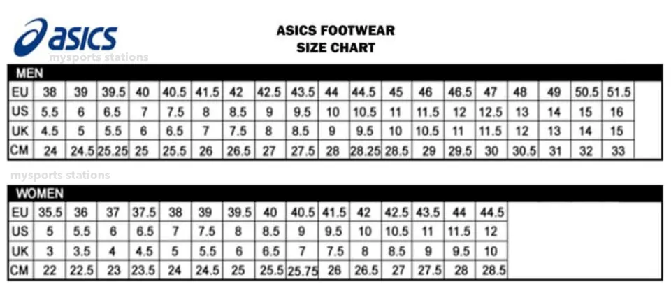 Asics mens shoes size chart best sale