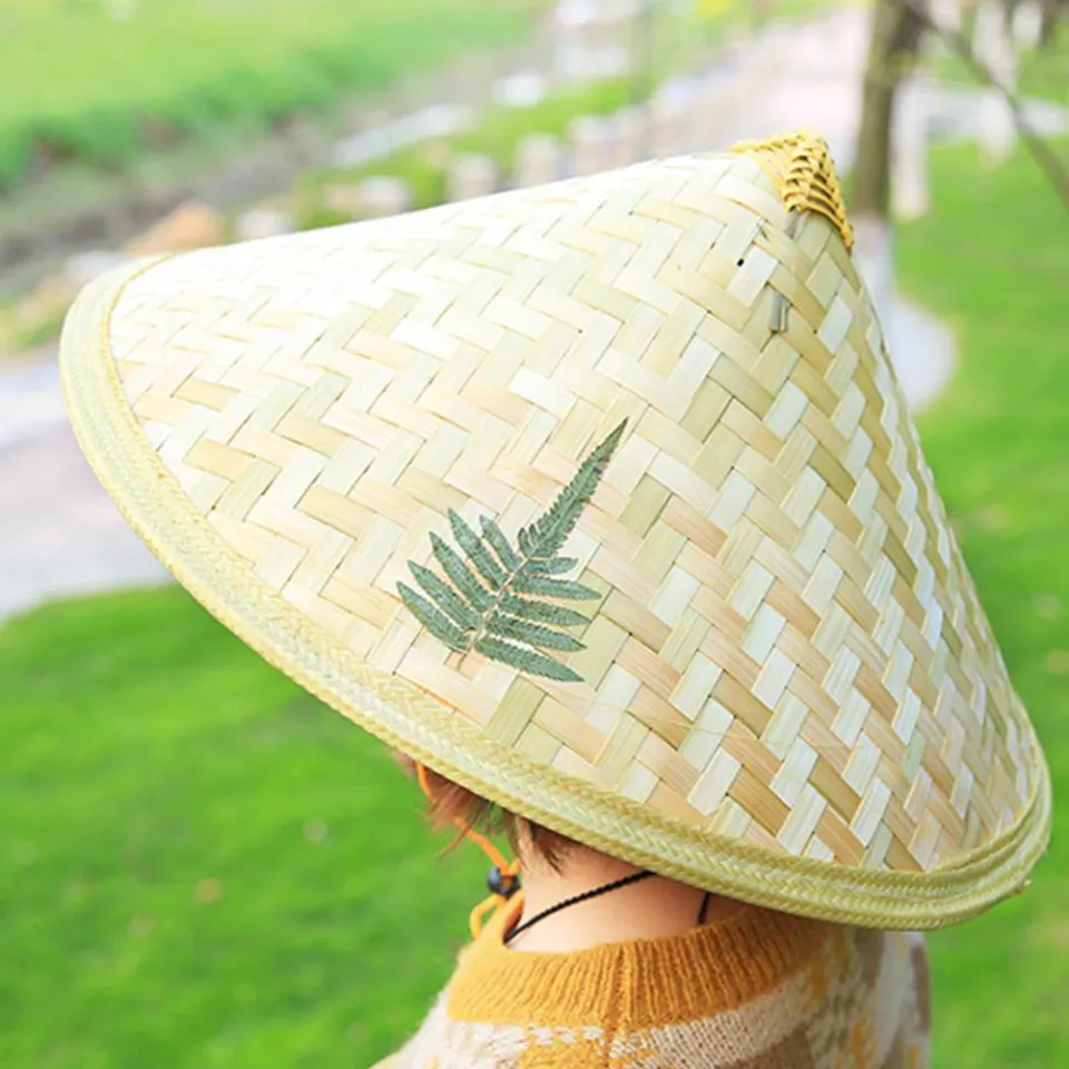 Vintage Style Bamboo Rattan Fisherman Hat Handmade Weave Straw Bucket Hat  Tourism Rain Dance Props Cone Fishing Sunshade Hat