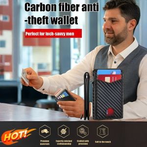 【Magnetic Snap For Easy Access】Slim Carbon Fiber Mens Card Holder Card Holder Wallet Carbon Fiber Anti-theft Flip Card Holder Card Sleeve Wallet Side-sliding Card Holder