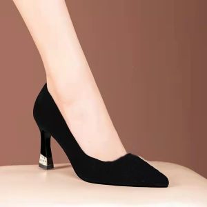 Free Shipping New Suede Pointed-Toe High Heels WomenS Stiletto Heels Professional Work Shoes Versatile Flats Black Formal Shoes