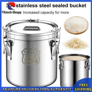 Vktech 6/12/21/33L 304 Stainless Steel Food Storage Container with Seal Lid Kitchen Canister with Handles for Household Kitchen