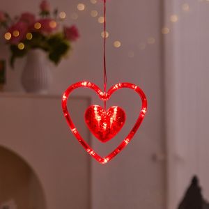 FOUNDTWO Waterproof Heart Curtain Fairy Light Beautiful Creative Valentine Day LED String Lights Indoor Decoration Rose Color Suction Cup Atmosphere Light Proposal Ceremony