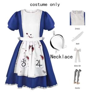 Womens Anime Alice Cosplay Costume with Necklace Alice Dress Maid Apron for Halloween Game Madness Returns Theme Girls Outfit