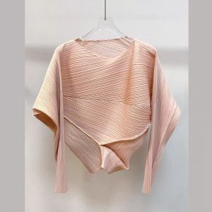 Miyake pleated womens clothing irregular loose versatile fashion slimming top T-shirt for women