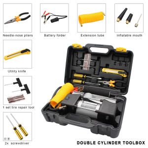 Portable Tyre Puncture Repair Kit Digital Inflator 12V Air Compressor Car Emergency Air Pump Tayar Kereta Pancit Kit Set
