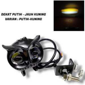 LAMPU TEMBAK SOROT LASER LED D2 OWL 2 WARNA PUTIH KUNING JAUH DEKAT SUPER TERANG UNIVERSAL SEMUA MOTOR MOBIL SET BREKET DUDUKAN