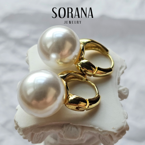 Sorana ต่างหูไข่มุก ไข่มุกทรงกลมโตเงาวาว ต่างหูมุก สำหรับคนรักต่างหูไข่มุก โดดเด่น หรูหรา