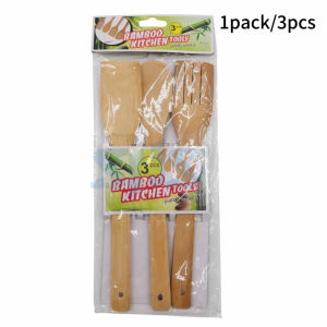 1pack/3pcs Long handle bamboo spatula kitchen frying spatula Heat resistant bamboo slotted spoon non-stick spatula set