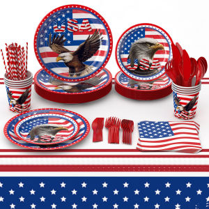 American Eagle Independence Day Party Tableware Set Factory Wholesale 7 Inch Paper Plate Tissue Tablecloth Party Arrangement