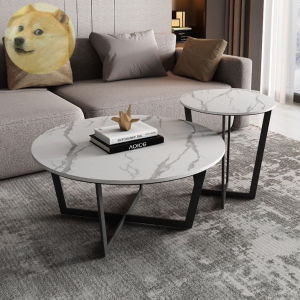 Bàn Trà Đôi Sofa Bàn Trà Mặt Đá Tròn Chân Sắt Kiềng 4 Thanh Đơn Giản Nan Tròn Cafe Phòng Khách