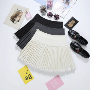 COD lace splicing pleated skirt sweet womens high waist anti-light small solid color suit skirt 96182026 new product