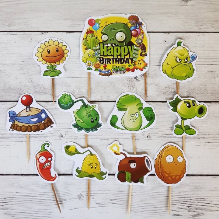 Plants Vs Zombies Cake Topper Birthday PVZ Plant Zombie Cupcake Pudding ...