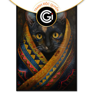 Tranh phong thủy mèo ở vùng sơn cước mùa đông đang ủ ấm tranh treo tường dán tường trang trí phòng ngủ.CGI-665
