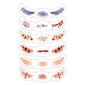 (สำหรับฮาโลวีน!)  สติ๊กเกอร์สักหน้าการ์ตูนน่ารัก สติ๊กเกอร์หน้าการ์ตูน สำหรับฮาโลวีนและปิดฝ้ากระ