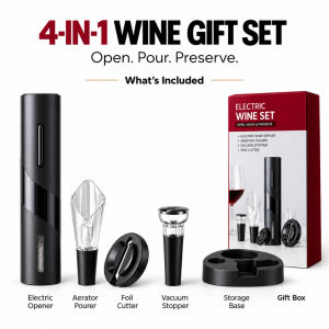 IUIGA Electric Wine Opener Gift Set - 4-in-1 Automatic Wine Opener with Foil Cutter & Stopper