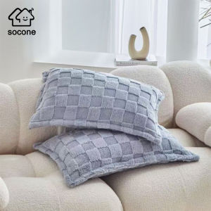 Socone Luxury Plaid Fleece Pillow Case Super Soft Fluffy 18x28 inches 2PCS Home Decor (no zipper)