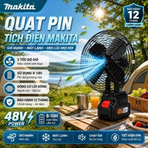 Quạt Pin Tích Điện MAKITA Để Bàn Pin Trâu Chân phổ thông 10 cell 20 cell 30cell Công Suất Lớn Làm Mát Cực Nhanh hai cấp độ gió Kết Cấu Kim Loại Chắc Chắn Hoạt Động Mạnh Mẽ