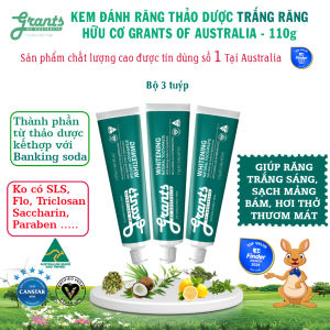 Kem đánh răng trắng răng thảo dược Grants -3 tuýp-Giúp đánh bật mảng bám ố vàng răng trắng sáng hơi thở thơm mát