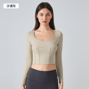 2025 New Lululemons Ngắn Chặt Chẽ Lộ Rốn Áo Thể Thao Nữ Thể Dục Chạy Áo Phông Cảm Giác Khỏa Thân Quần Áo Yoga Mỏng Tay Áo Dài DAW194