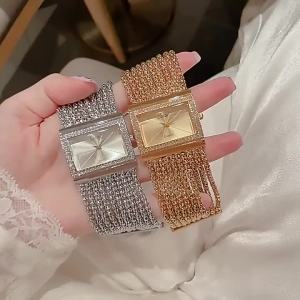 CA AliExpress Best-Selling Womens Fashion Watch Square Shape Foreign Trade Bracelet Direct Sale from Manufacturer Rhinestone Watch