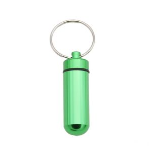 MATTEO 1 ชิ้น พวงกุญแจโลหะแบบพกพา กล่องใส่ยากลางแจ้งกันน้ำ แคปซูลอลูมิเนียมกันน้ำ Waterproof Keychain No.3307