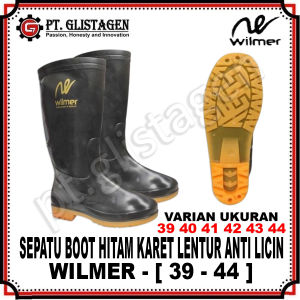 WILMER Sepatu Boot Hitam Karet Elastis Sepatu Boot Booth Safety Kerja Proyek Tukang Sawah Hujan Anti Air Anti Licin Anti Slip High Quality ORIGINAL WILMER