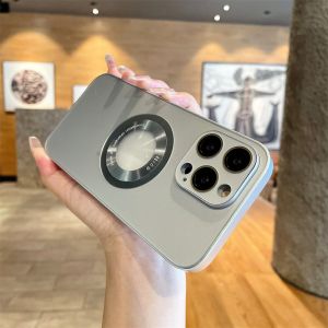 Kisscase Laser Logo Lỗ Trường Hợp Đối Với Magsafe sạc điện thoại Iphone 14 Pro Max Trường Hợp Cứng PC hút nam châm Bìa Đối Với iPhone 12 13 Promax 14 Cộng Với Cover Quay Lại