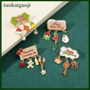 tuokaiguoji Fashion Christmas Brooch For Women Men Santa Claus Snowman Wreath Elk Metal Tassel Lapel Pins Badges New Year Party Gift