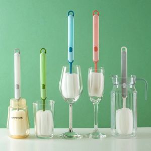 TOO AGHAST69ST7 จัดการยาวๆ แปรงล้างถ้วยด้ามยาว พลาสติก spong ของใช้ในครัวเรือน ที่ทำความสะอาดถ้วย ที่มีคุณภาพสูง การขจัดสิ่งปนเปื้อน ฟองน้ำทำความสะอาดขวด