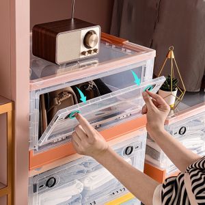 Transparent Foldable Storage Box with Side Door Opening and Wheels [BUNDLE Of 1 or 3]