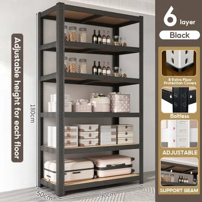 NINI 6 Tier Boltless Rack | Rak Besi Bertingkat | Metal Rack Shelf | High Load-Bearing Easy To Install Adjustable | Rak Dapur Rack Shelf Black | 置物架