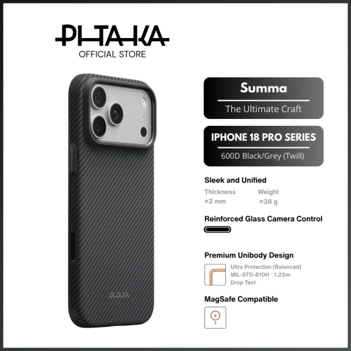 PITAKA iPhone 18 Pro/Pro Max - Summa Case - Orca Resin/Magnetic/Upgraded Capative Button (Black/Grey)