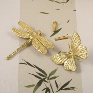 COUPLECOL Hoài cổ Tay cầm bằng đồng hình bướm/chuồn chuồn Cổ điển Đồ kim khí nội thất Núm cửa tủ Sáng Tạo Kéo Đẩy Tay kéo ngăn kéo tủ quần áo Đồ nội thất