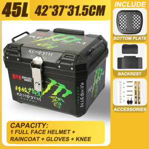 【Giant Capacity】APTX Motorcycle Compartment Box Thickened Heavy-duty Topbox Universal For Multiple Vehicles 40L/55L/62L Waterproof Insulation Anti-scratch Anti-wear Top Box For Motorcycle Night Reflection Trunk Motorcycle Storage Box