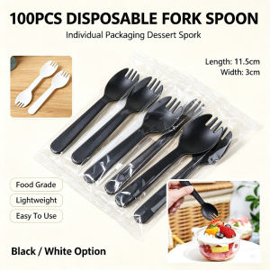 100PC Disposable Fork Spoon Individual Packaging Food Grade Dessert Spork for Party Dessert iceCream