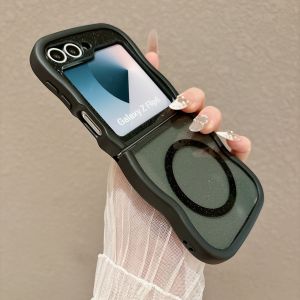 For Magsafe Sparkling Glitter Wave Curly Bumper Magnetic Case For Samsung Z Flip 3 4 5 6 7 5G ZFlip7 Silicone Hard Cover Funda